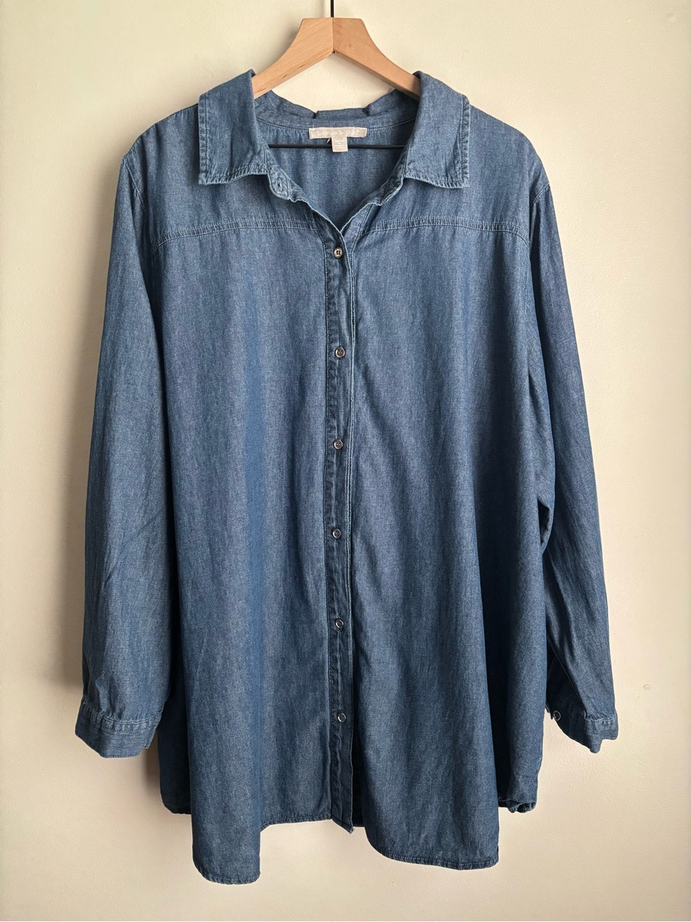 Woman Within Chambray Button Up Shirt 1X 22/24 Long Sleeve Classic Minimalist
